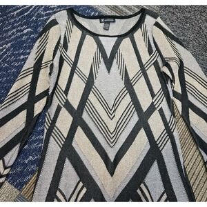 INC International Concepts Womens Sweater Large Black Gold Long Sleeve Pullover